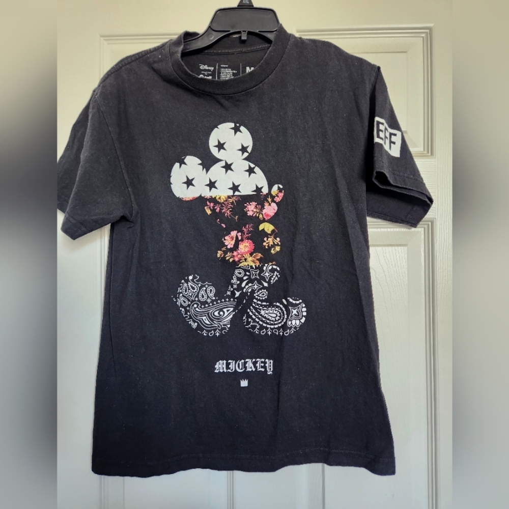 Disney Black Mickey Mouse Men Floral Design Shirt